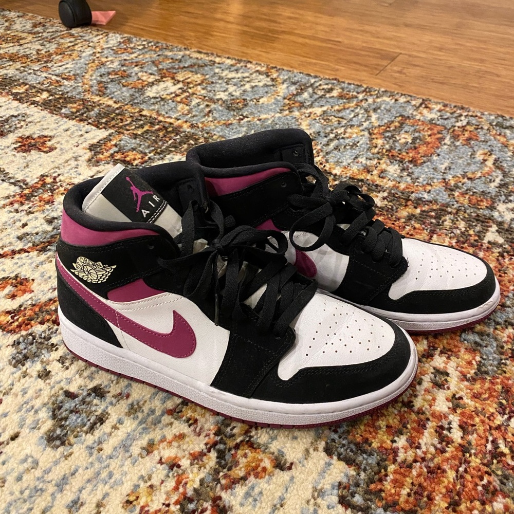 Air Jordan 1 Mid Black and Pink Sneakers